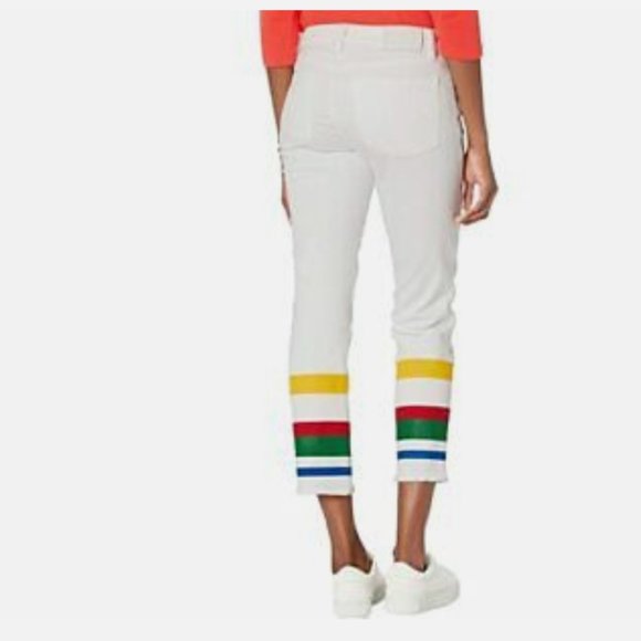 Ralph Lauren White Wash Ankle Pants w/Striped Hem  size 14w - Picture 3 of 4